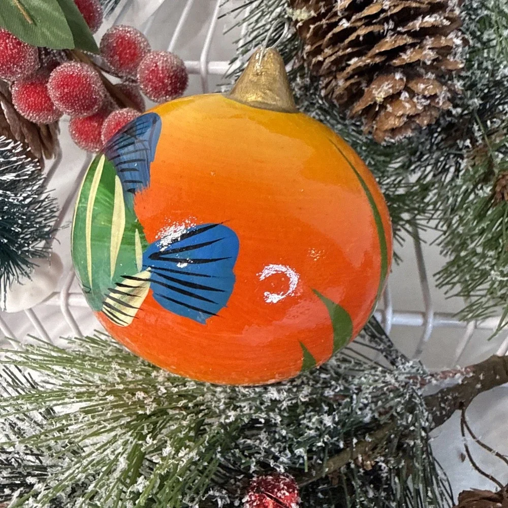 Hand Painted Wooden Fish Christmas Ornament from Mexico